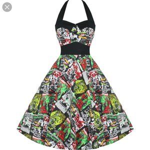 HellBunny Vixen Monster Movie Swing Halter Dress